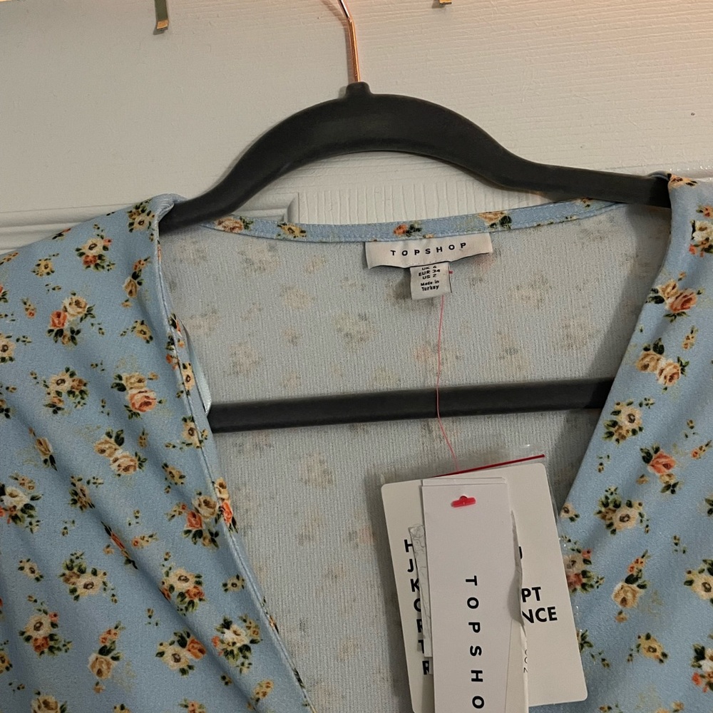 Topshop cottagecore floral ruffle hem jersey dress size US 2 - Picture 7 of 8